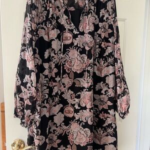LOFT Black and Pink Floral Dress